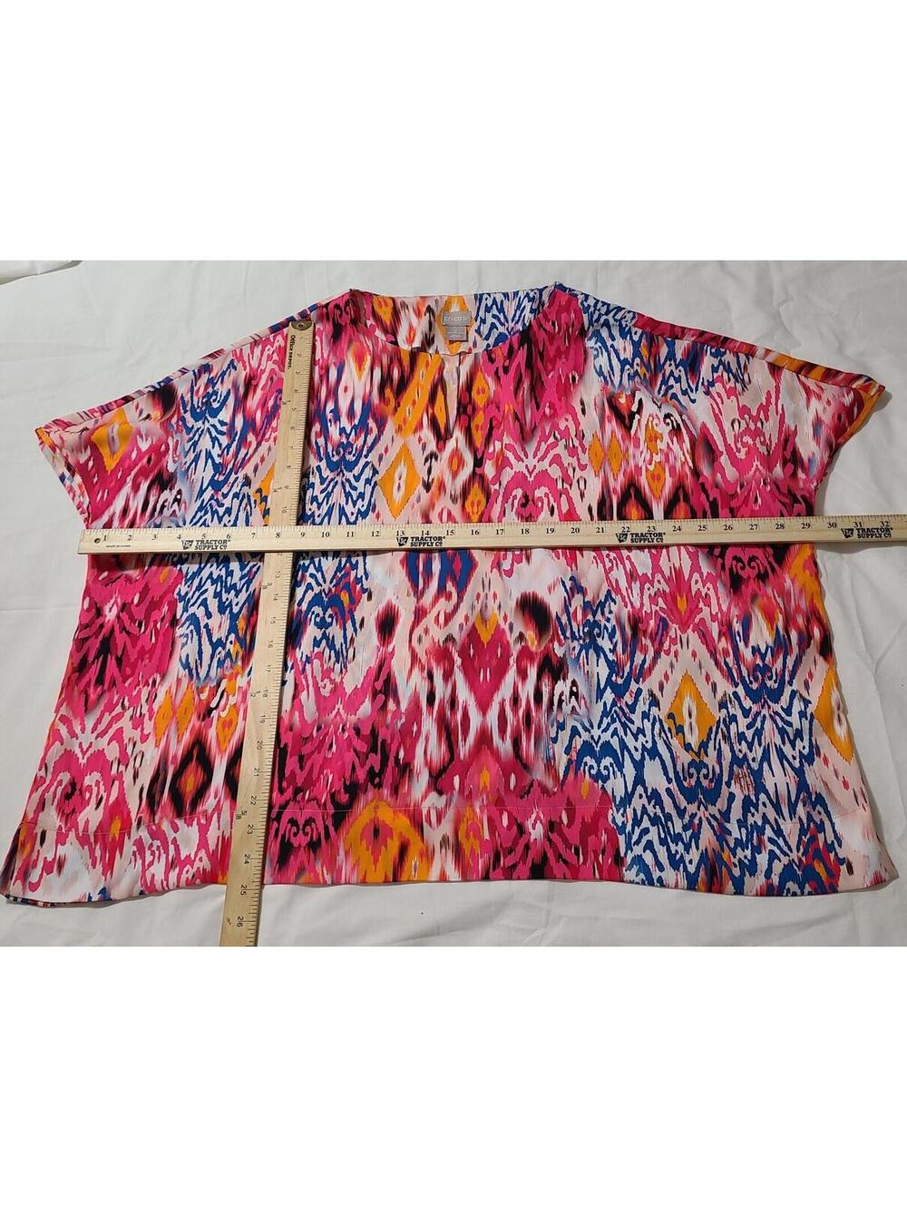 Chicos Ikat Print Poncho Blouse Womens Sz 2 (12/14) Multicolor Tunic Top Resort - Picture 3 of 7